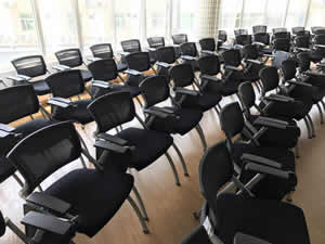 Student desks and chairs in a school in Shantou image